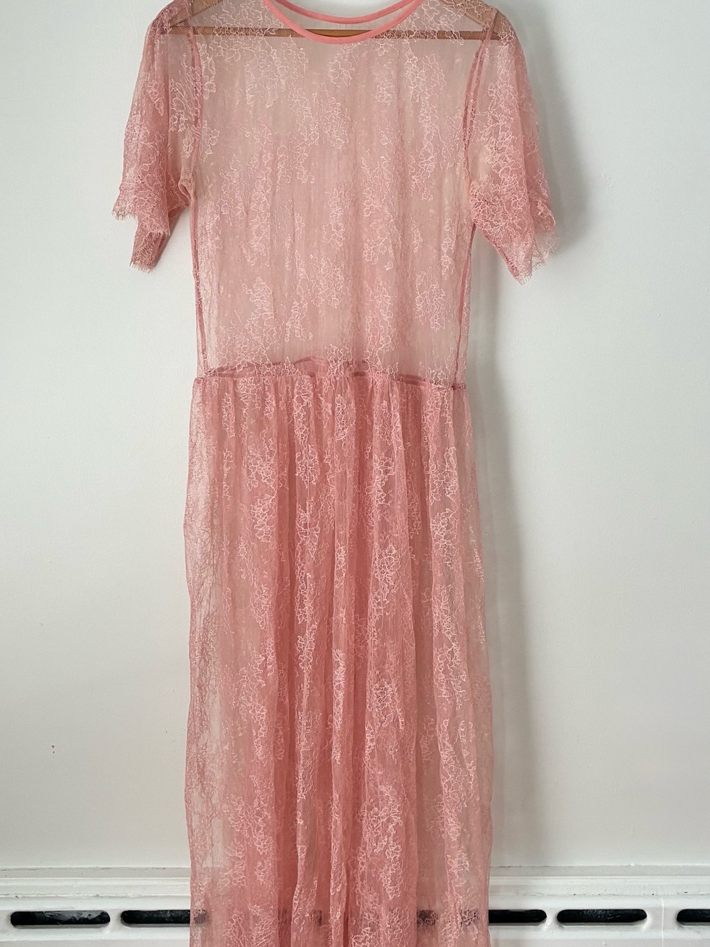 Giada Forte Made in Italy Sheer Floral Lace Midi Dress Pink